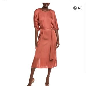 New Velvet by Spencer and Graham Elegant silk satin like Rust Midi Dress meduim